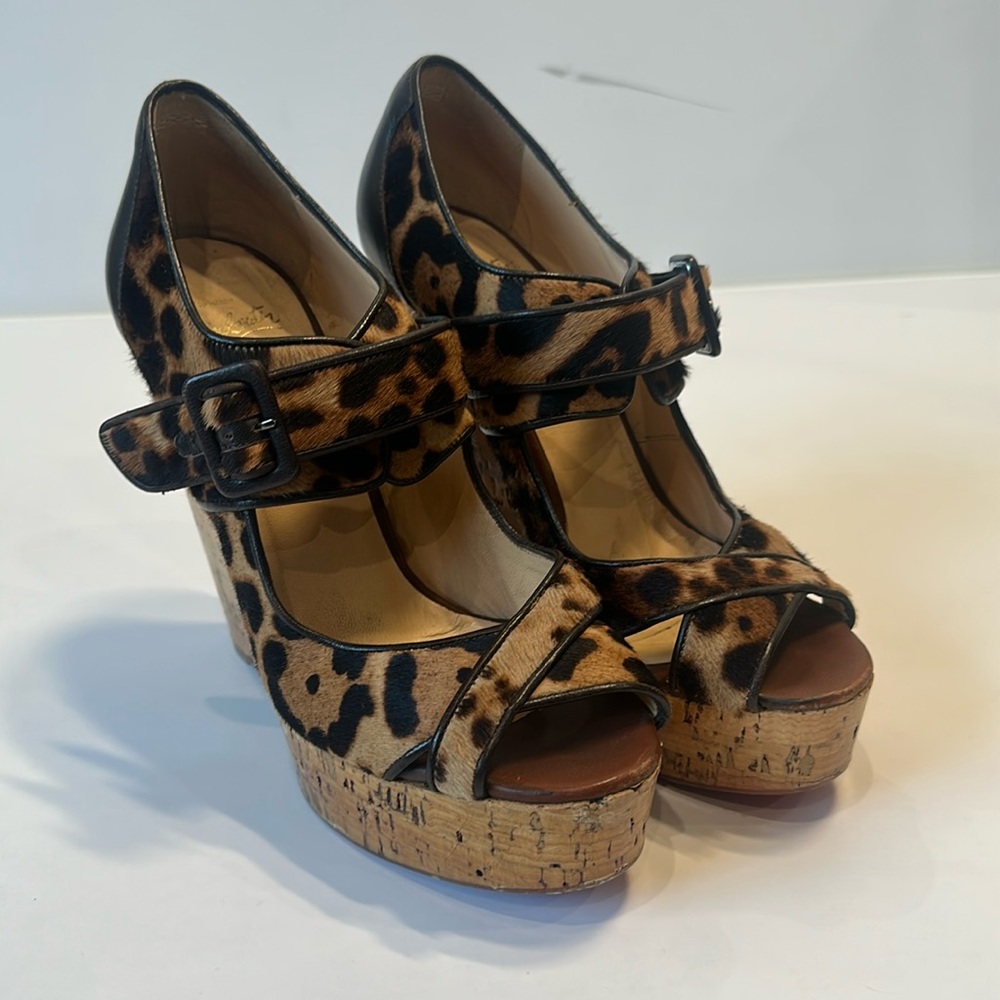 CHRISTIAN LOUBOUTIN LEOPARD PRINT PLATFORM WEDGES SIZE 41 9.5
